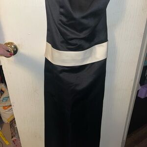 Elegant Black Strapless Dress with White Accent